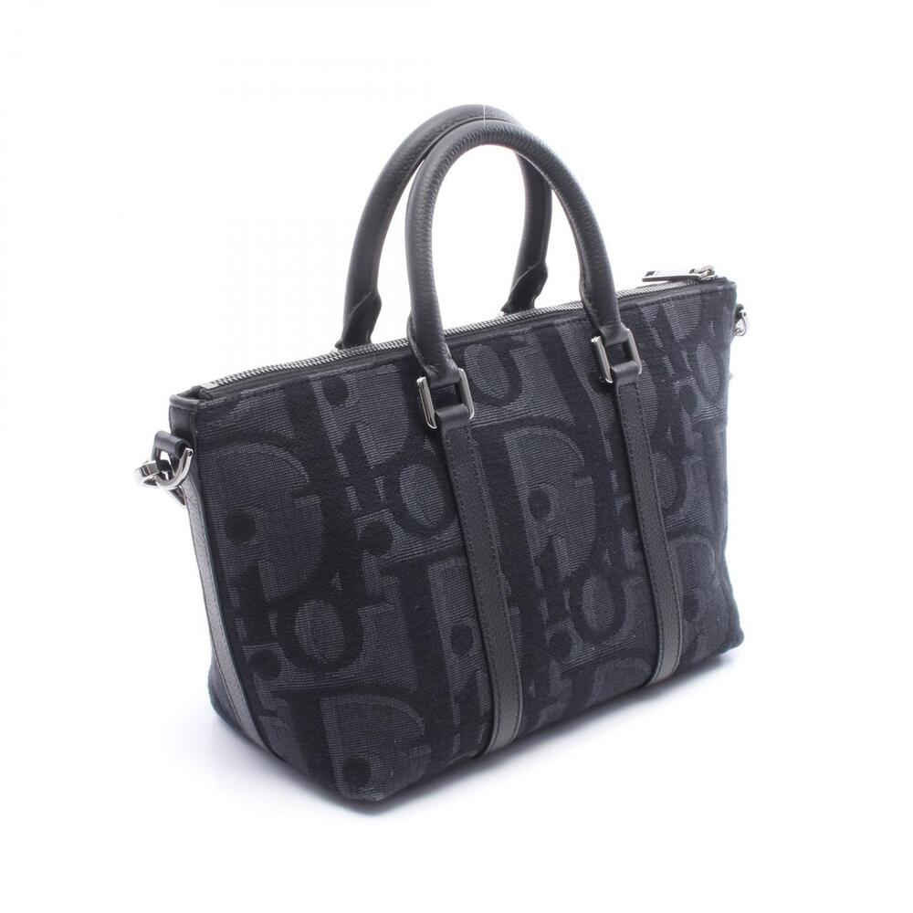 Dior Weekender Maxi Oblique Handbag Canvas Leather Navy Blue Black
